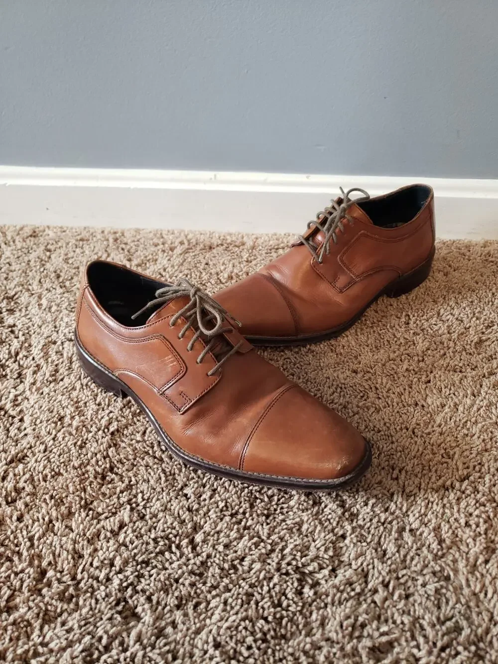 J Murphy derby oxford cap toe leather lace up brown casual mens 9